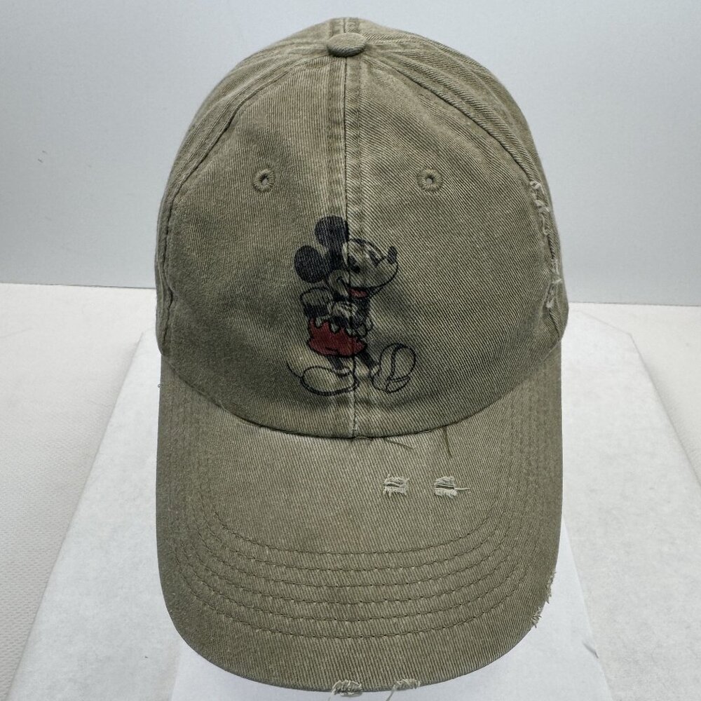 Disney Parks Mickey Mouse Hat Distressed Olive Green Baseball Cap Adjustable